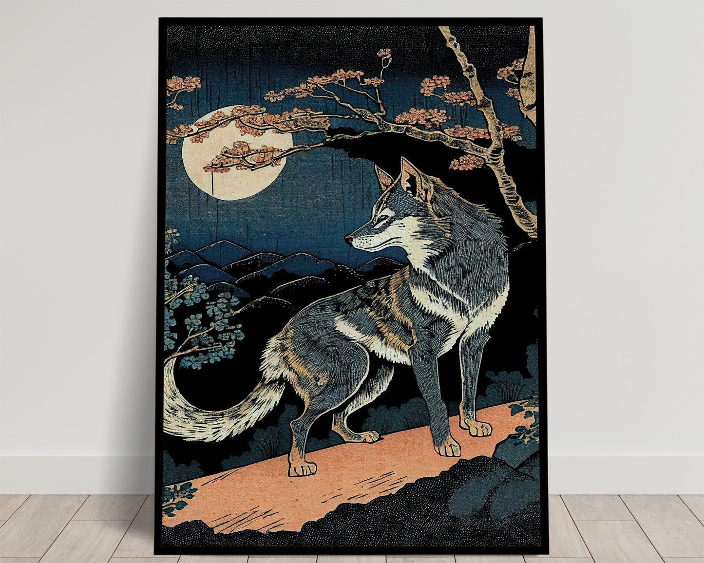 Japanese Wolf and Moon Art Poster | Wall Decoration | New Japanese Style | Frame-Ready Wall Art