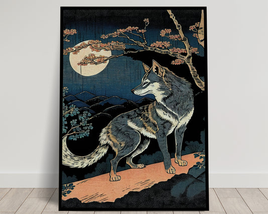 Japanese Wolf and Moon Art Poster | Wall Decoration | New Japanese Style | Frame-Ready Wall Art