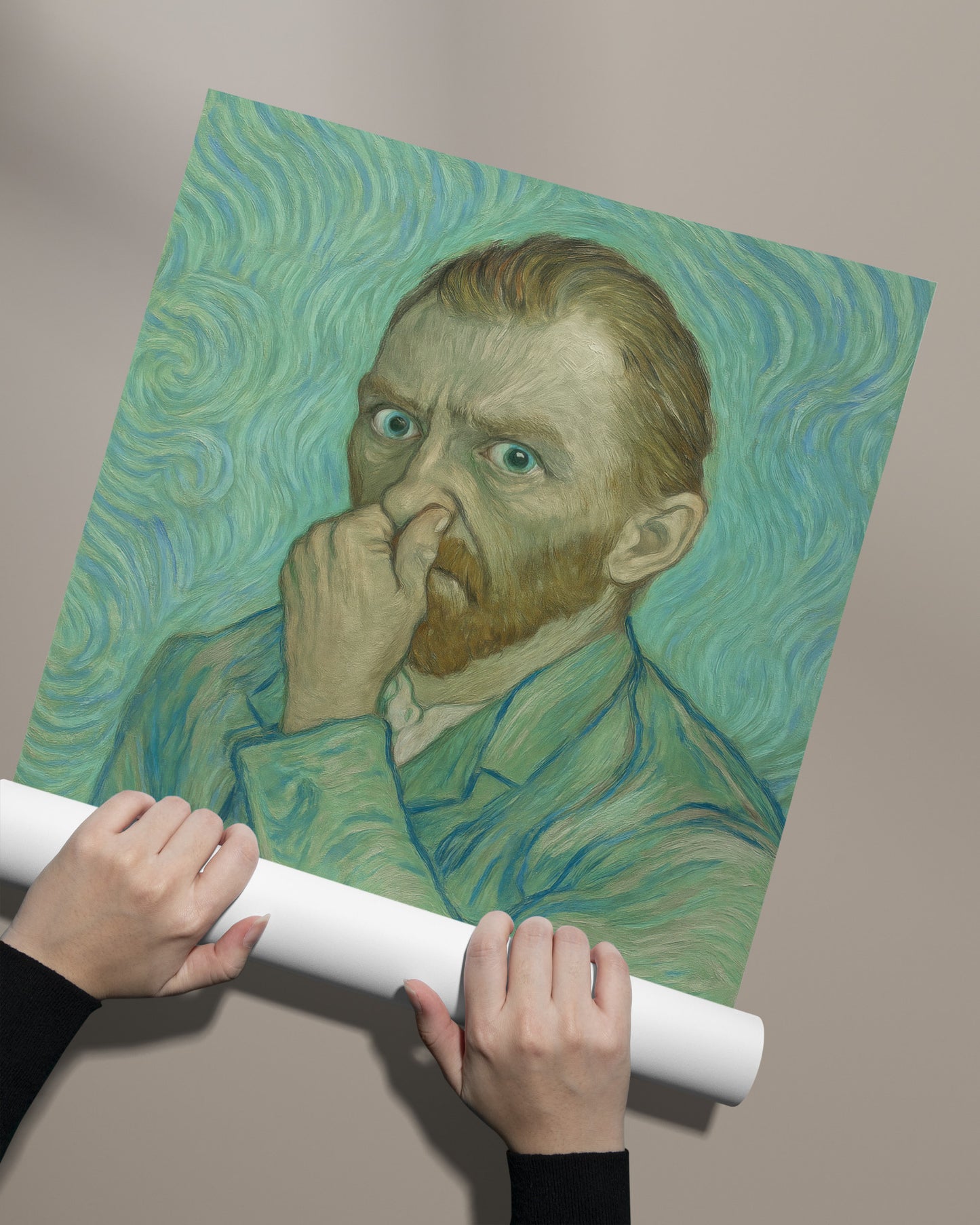 Funny Van Gogh Bathroom Poster – Toilet Humor Wall Art, Quirky Restroom Decor, Parody Framed Print, Unique Gift for Home