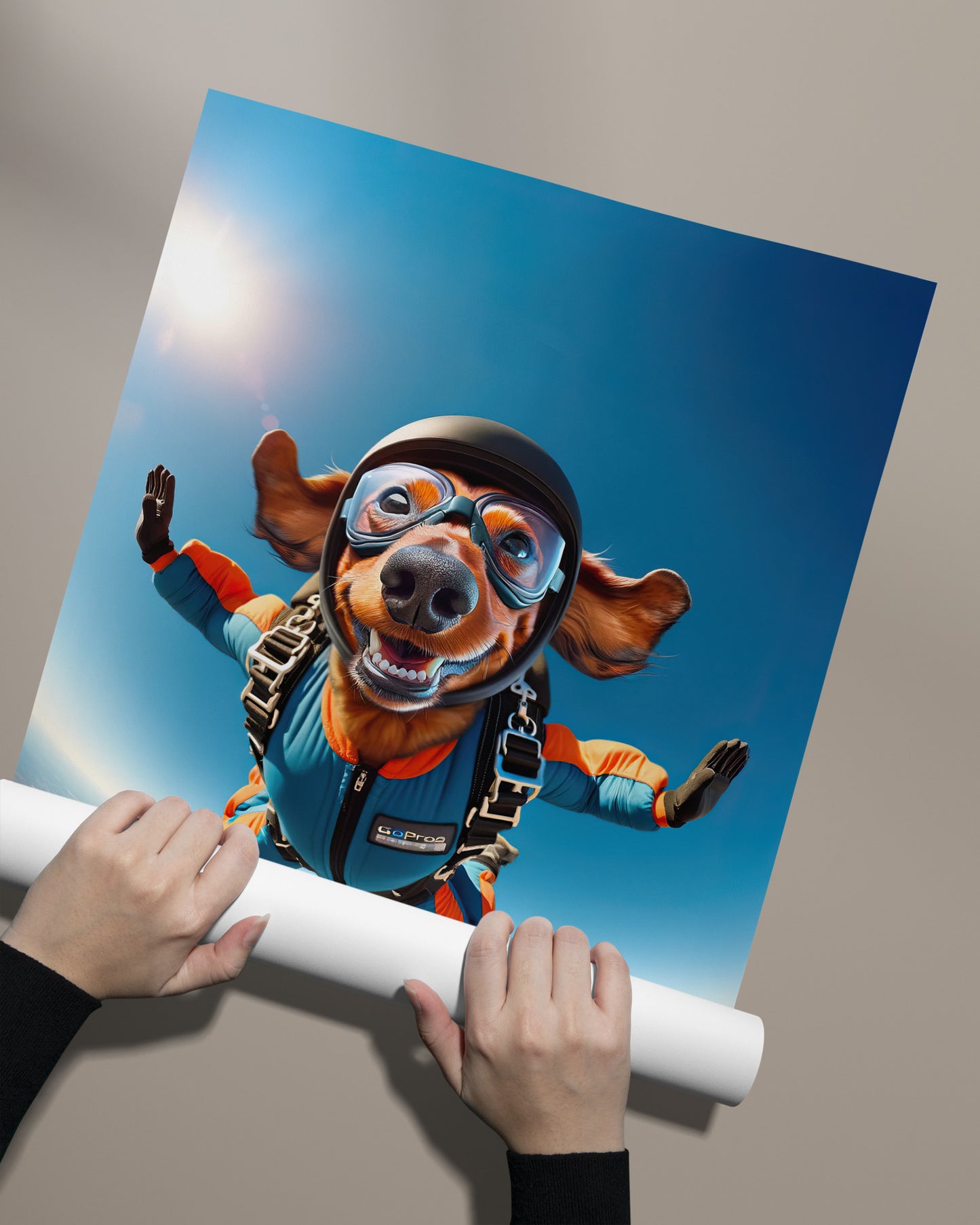 Skydiving Dachshund Dog Poster - Epic Wall Art for Animal Lovers - Unique Extreme Sports Decor - Dog Lover Gift
