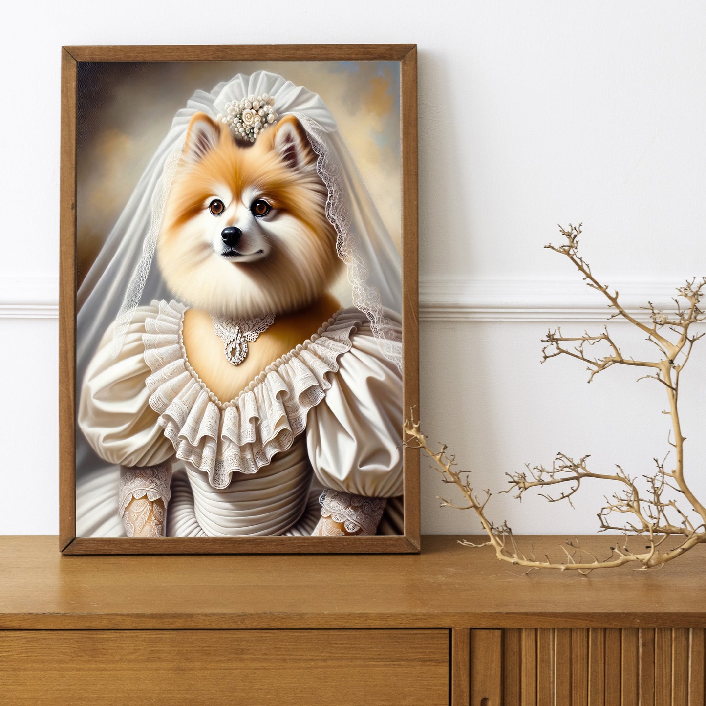 Dog Wedding Poster - Funny Animal Wall Art | Bride Spitz in Dress | Unique Home Decor | Perfect Gift
