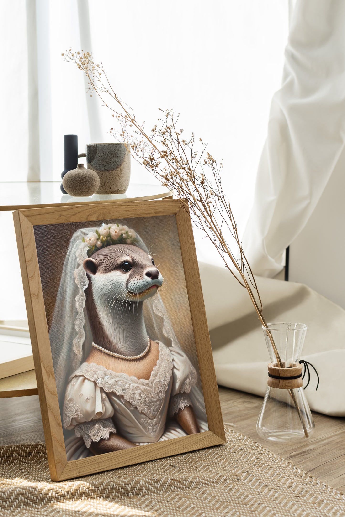 Otter Bride Poster - Funny Animal Wall Art Decor - Unique Wedding Gift - Otter in Wedding Dress Artwork