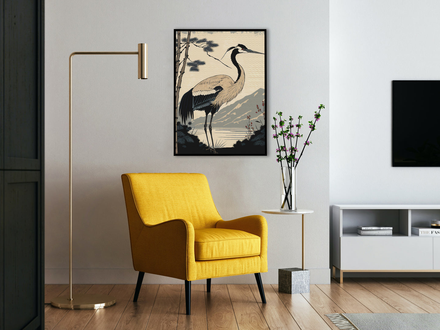 Japanese Crane Poster - Elegant Bird Wall Art, Japanese Style Illustration, Frameable Wall Decor