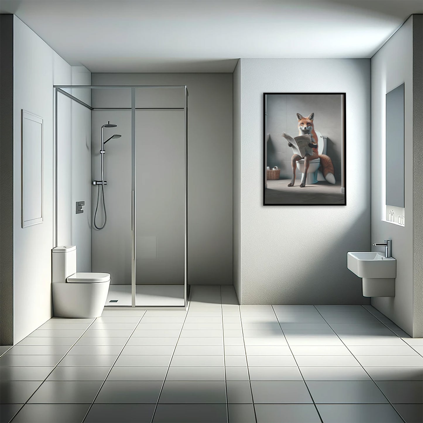 Affiche Humoristique Renard aux Toilettes, Décoration Amusante WC et Salle de Bain, Poster Cadeau Original et Fun