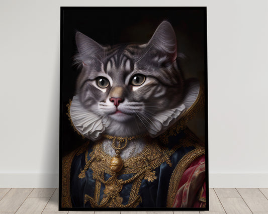 Baroque Style Noble Gray Cat Poster, Feline Wall Art Decoration, Animal Poster for Framing