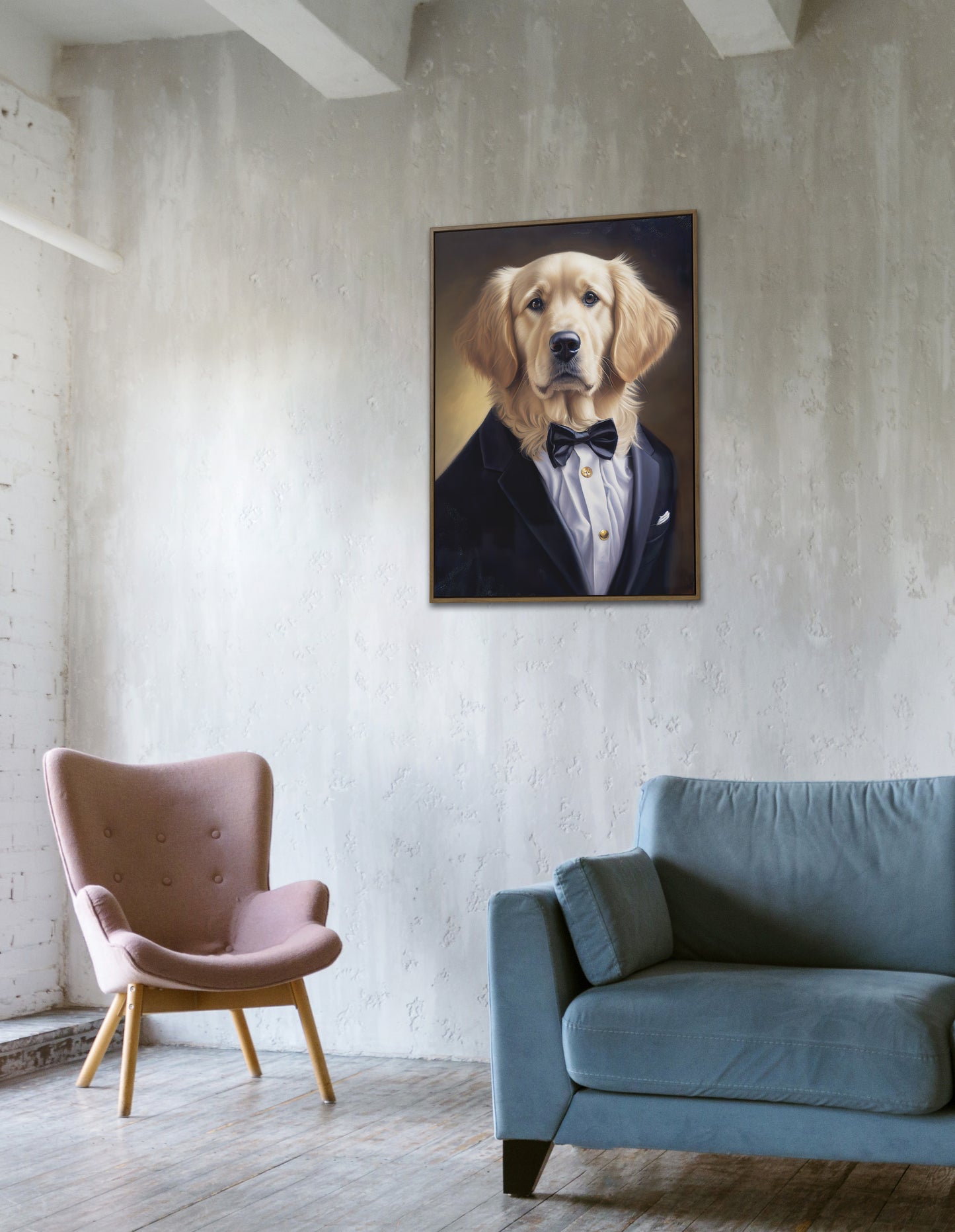 Golden Retriever in Tuxedo Poster - Animal Wall Art, Dog Portrait, Home Decor