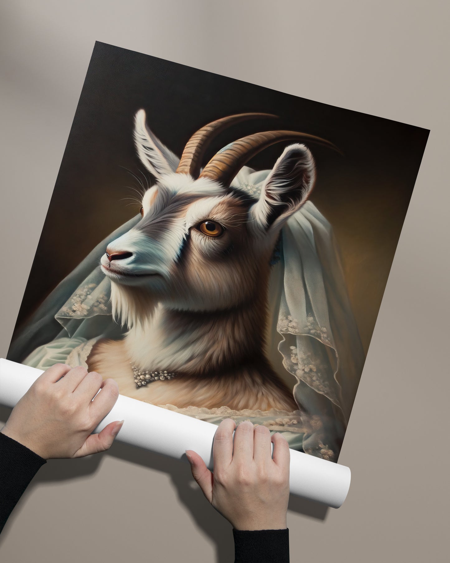 "Funny Goat in Wedding Dress Poster - Unique Animal Wall Art & Decor - Bride Portrait - Perfect Gift"