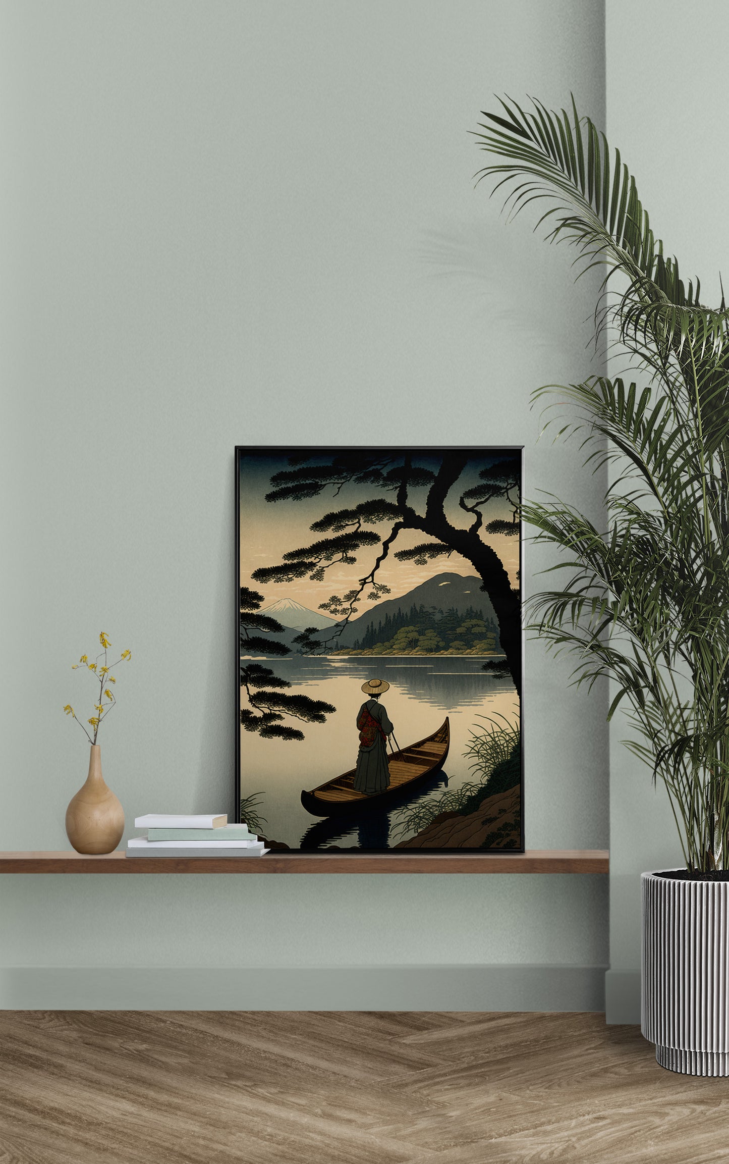 Japanese Lake Poster - Ukiyo-e Style Boat Ride Illustration, Traditional Japanese Art Print for Wall Decor