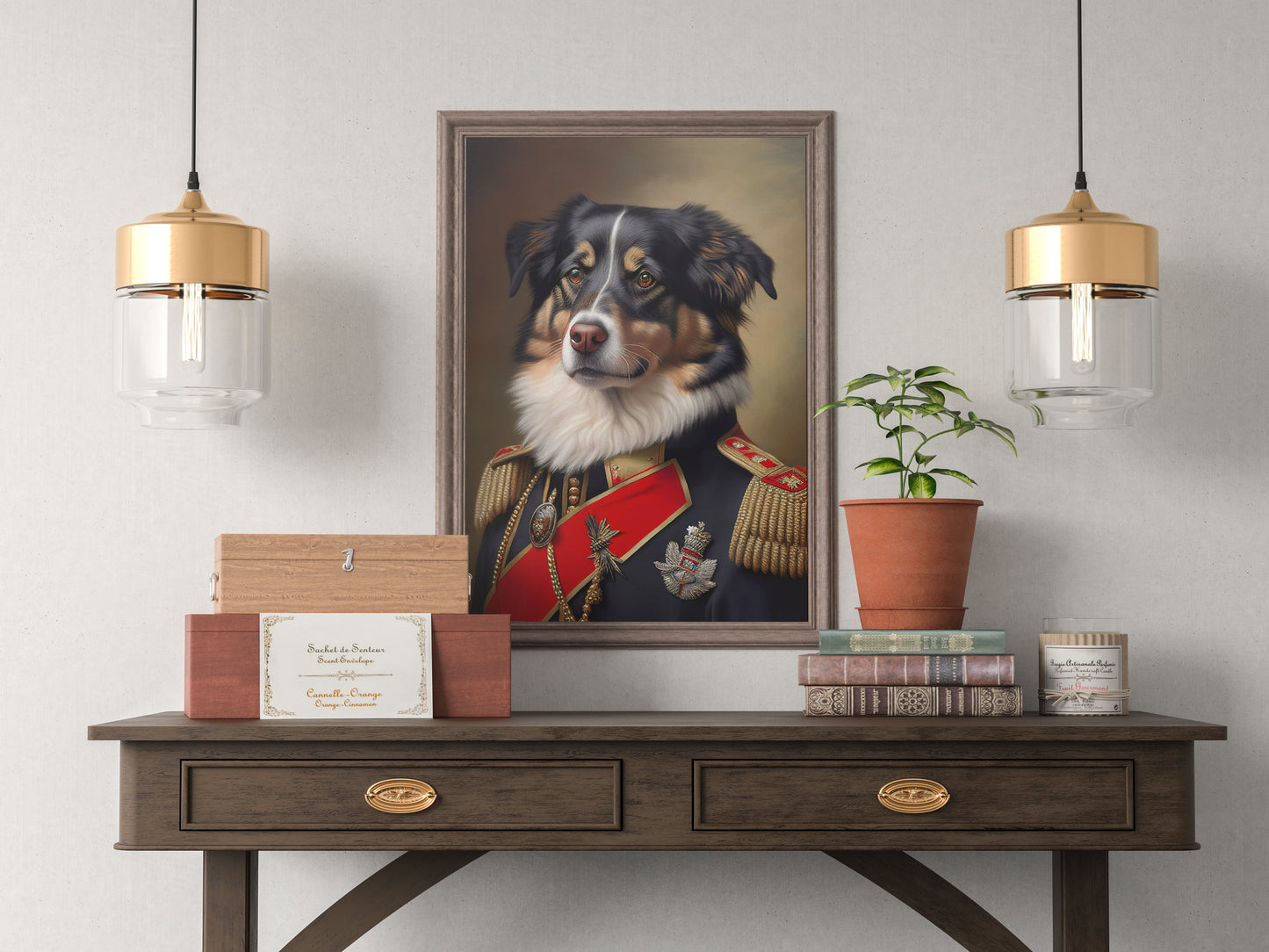 Poster chien Berger Australien en Uniforme Militaire - Affiche murale Animaux Décoration