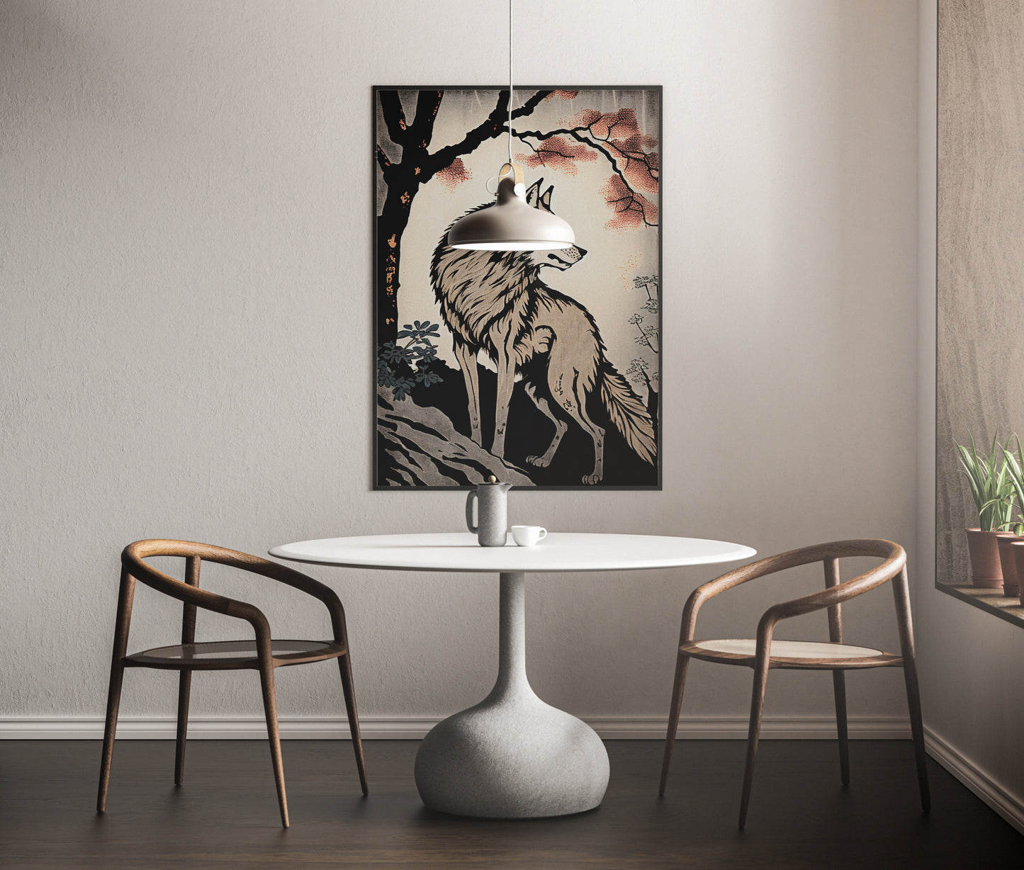 Japanese Wolf in Forest Poster - Ukiyo-e Style Wall Art, Japanese Illustration Print for Home Decor
