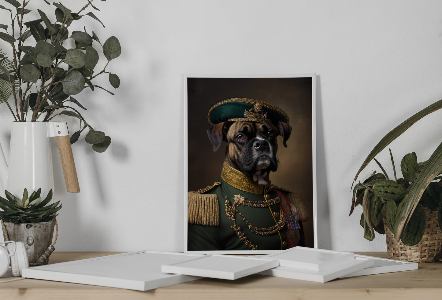 Heroic Boxer Dog Poster in Military Uniform – Animal Wall Art Decoration to Frame for Home Decor