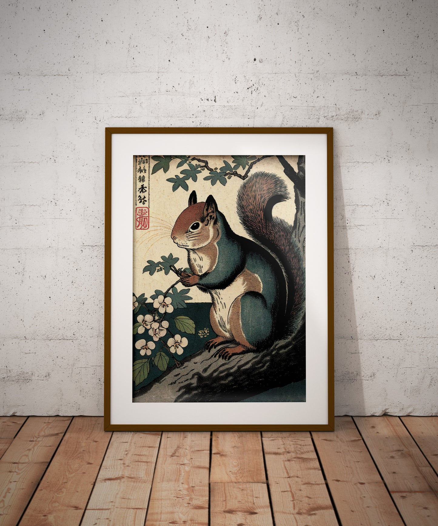 Japanese Ukiyo-e Squirrel Poster Wall Art, Traditional Illustration, Japan-Inspired Home Decor Print