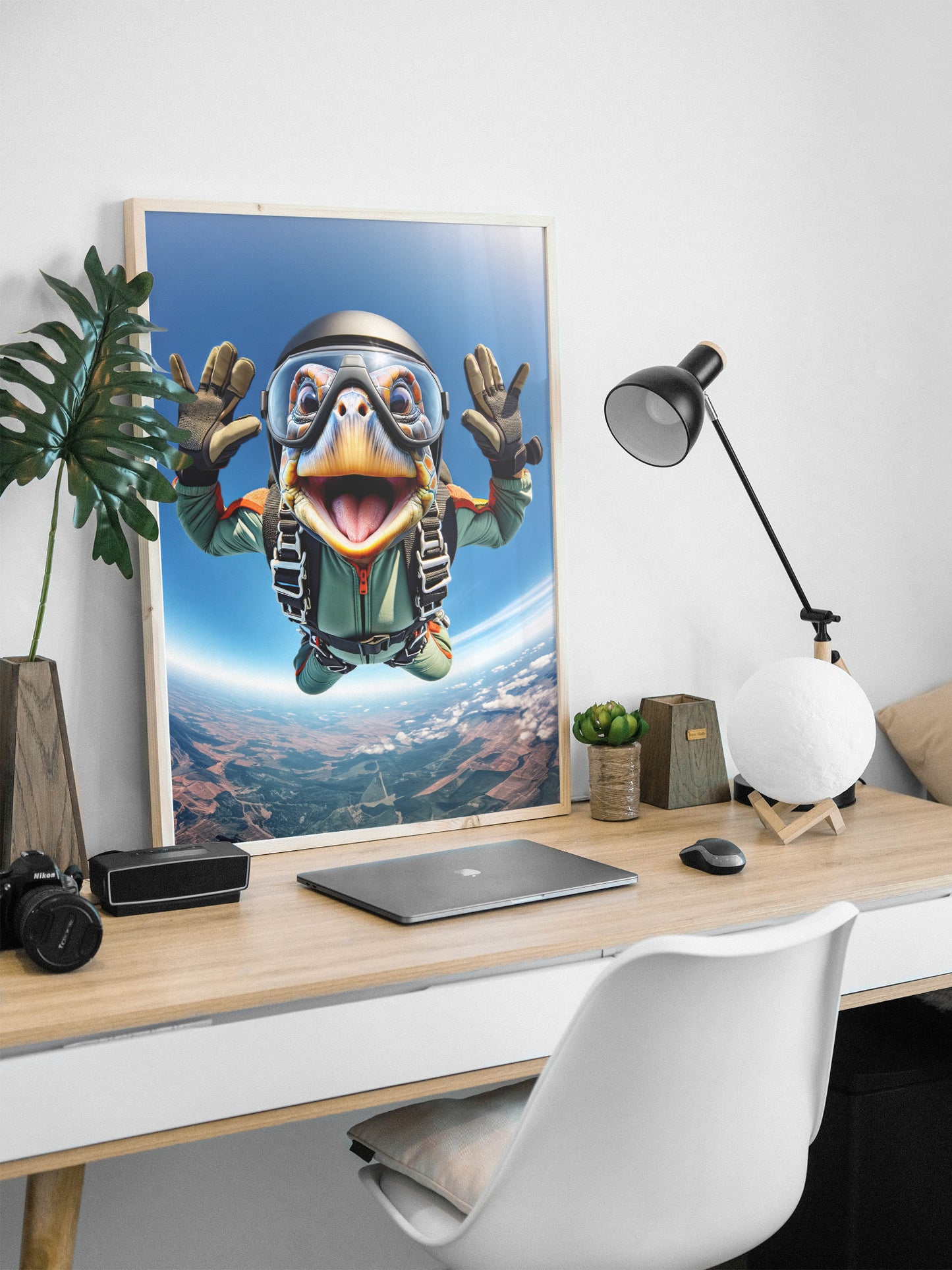 Affiche Tortue Saut en Parachute - Poster Animal Skydiving - Décor Murale Sport Extrême - Idée Cadeau Originale