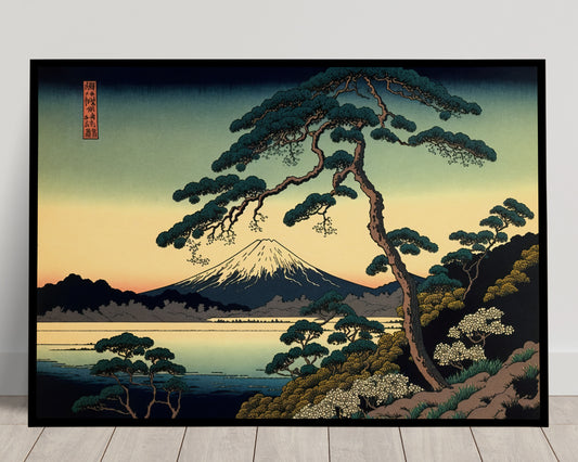 Japanese Mountain Landscape Poster, Japanese Art Style Illustration, Scenic Wall Decor for Home or Office