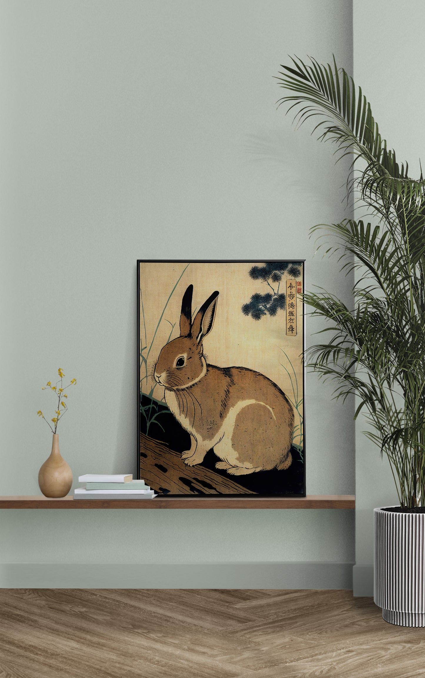 Japanese Ukiyo-e Rabbit Poster, Traditional Art Style Wall Decor, Japan Rabbit Illustration Print for Home