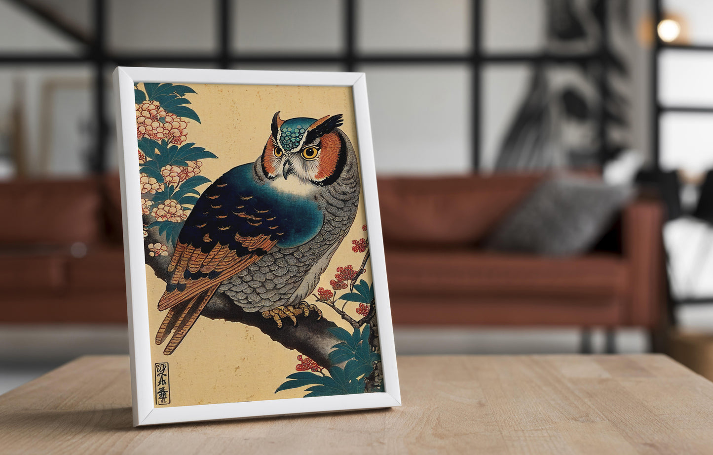 Affiche Poster Chouette Hibou - Illustration Art Japonais - Décoration Murale Nippone Unique