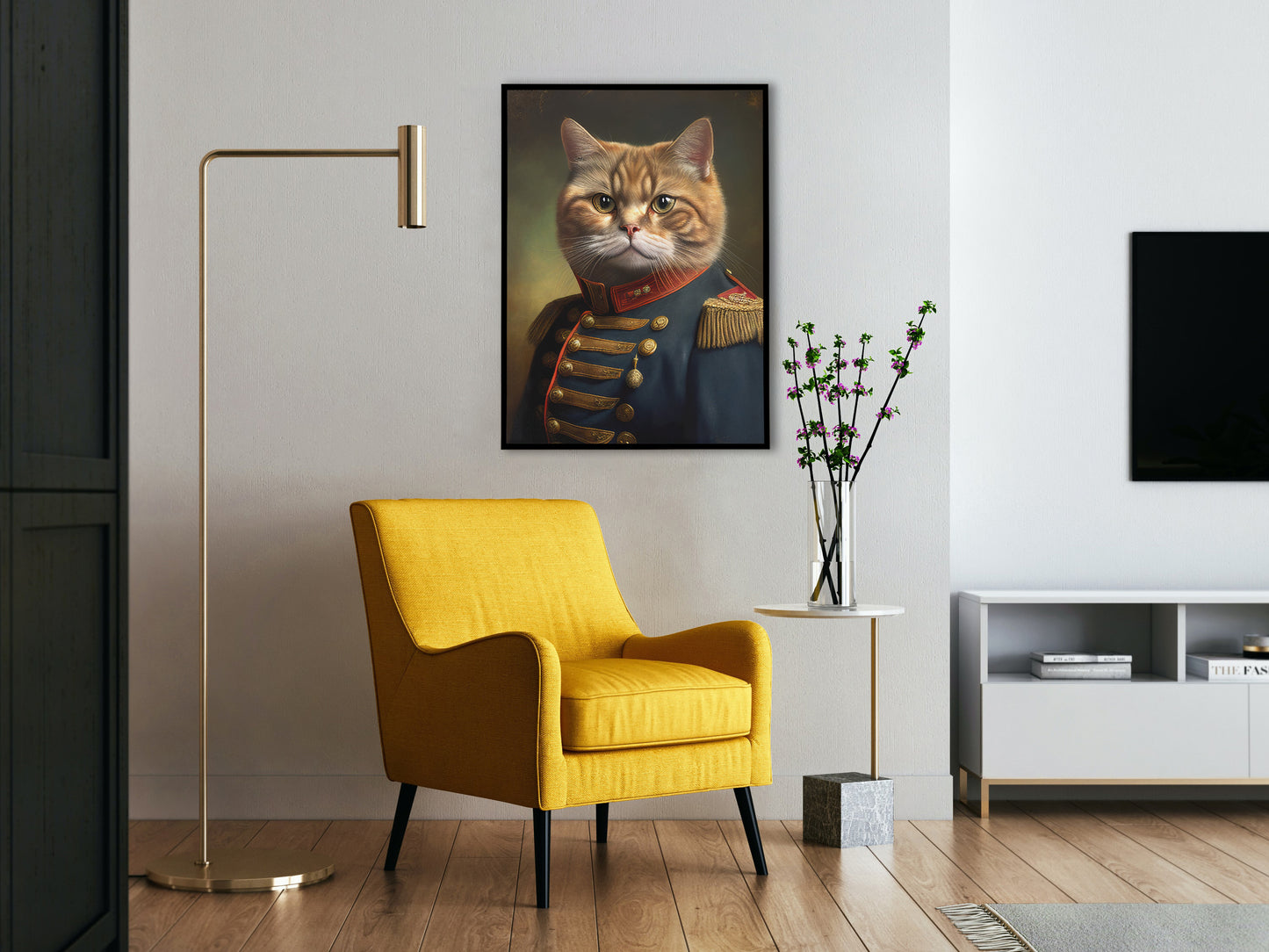 Poster Chat Roux en Uniforme Militaire - Décoration Murale Animaux, Affiche Félin à Encadrer, Toile Héros Chat