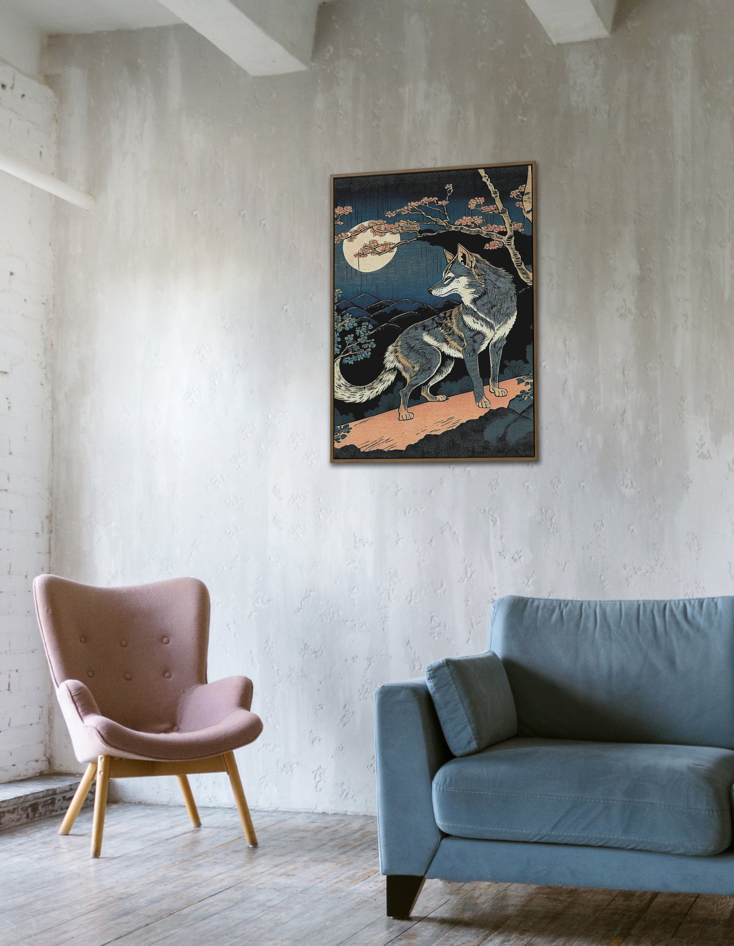 Japanese Wolf and Moon Art Poster | Wall Decoration | New Japanese Style | Frame-Ready Wall Art