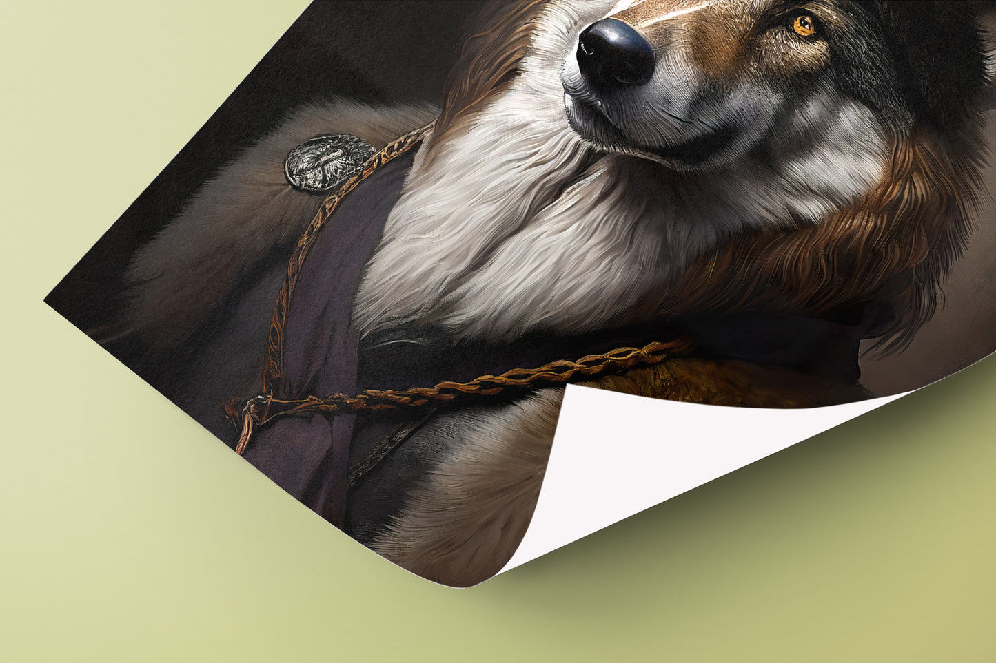Baroque Style Wolf Portrait Poster, Animal Wall Art, Noble Wolf Wall Décor, Framed Poster for Home Decor