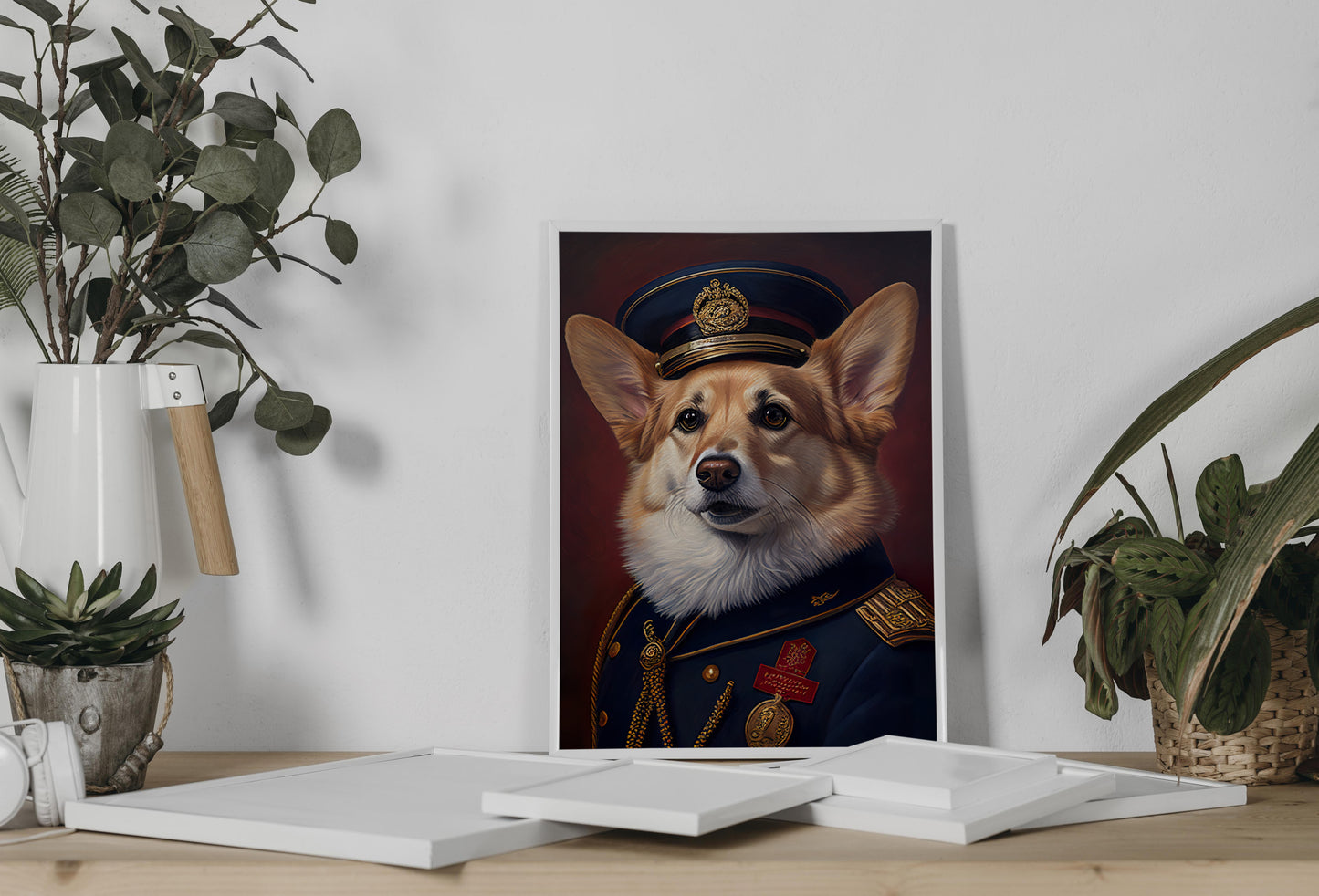 Corgi in Military Uniform Poster - Decorative Animal Wall Art, Dog Hero Print for Home Decor