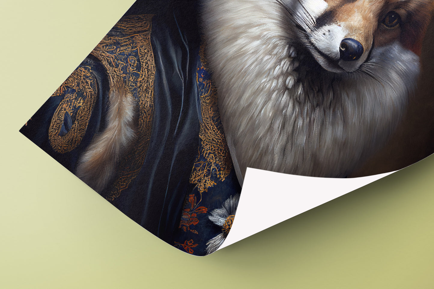 Baroque Style Noble Fox Portrait Poster, Animal Wall Art Decoration, Silver Fox Artwork