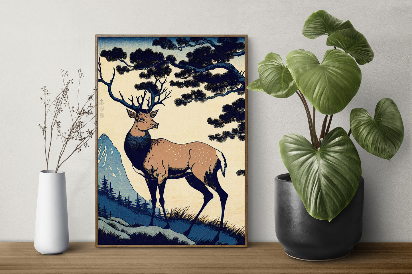 Poster Murale de Cerf, Illustration Style Art Japonais, Décoration Murale Paysage de Nara