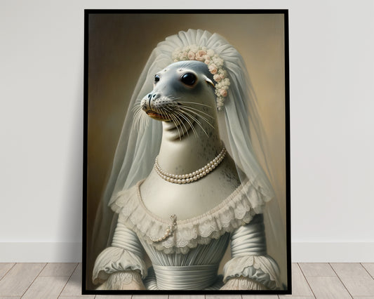 Seal Wedding Dress Poster - Animal Wall Décor | Unique Bride Wall Art | Funny Frame Gift