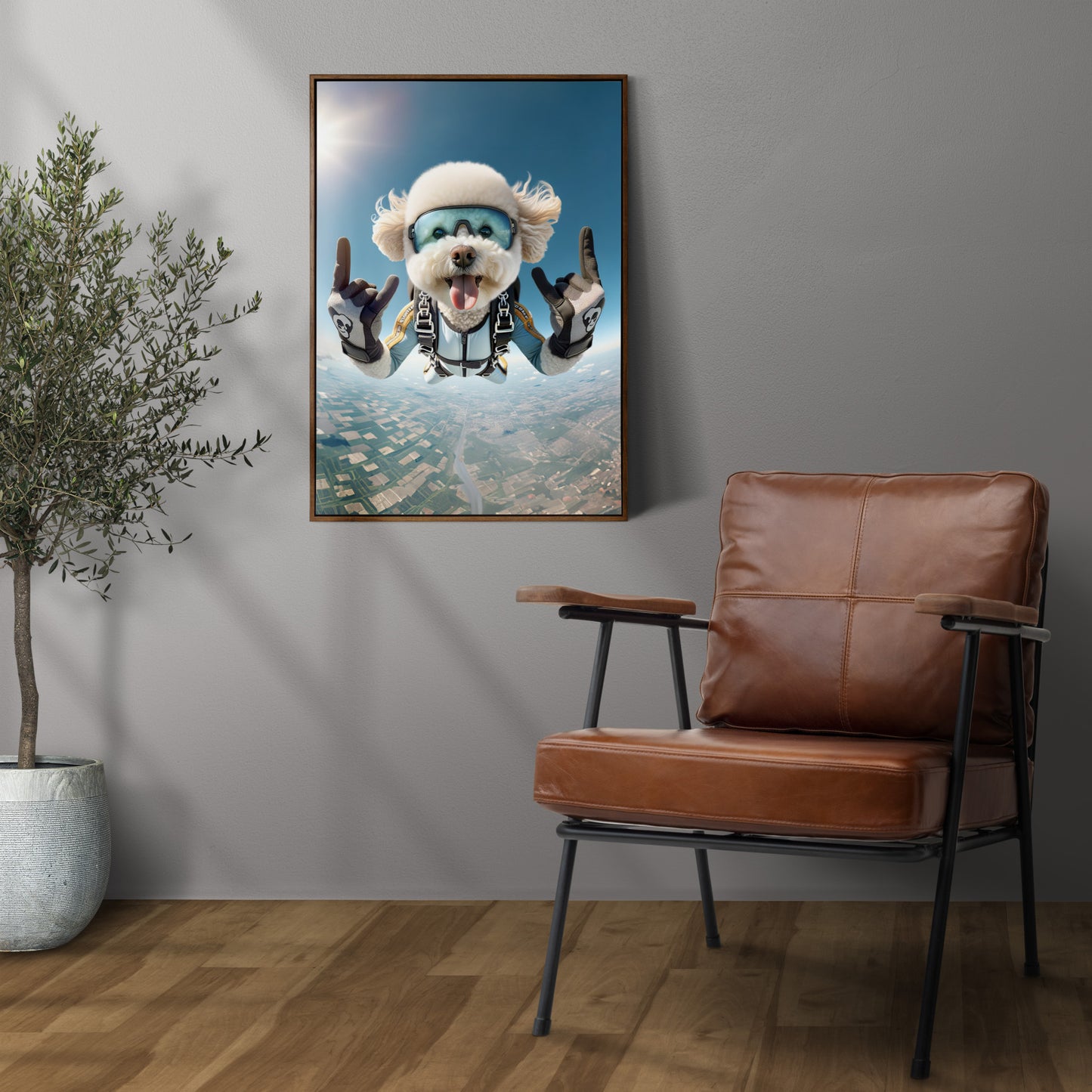 Epic Skydiving Bichon Frise Poster - Unique Animal Wall Art for Dog Lovers & Extreme Sports Decor