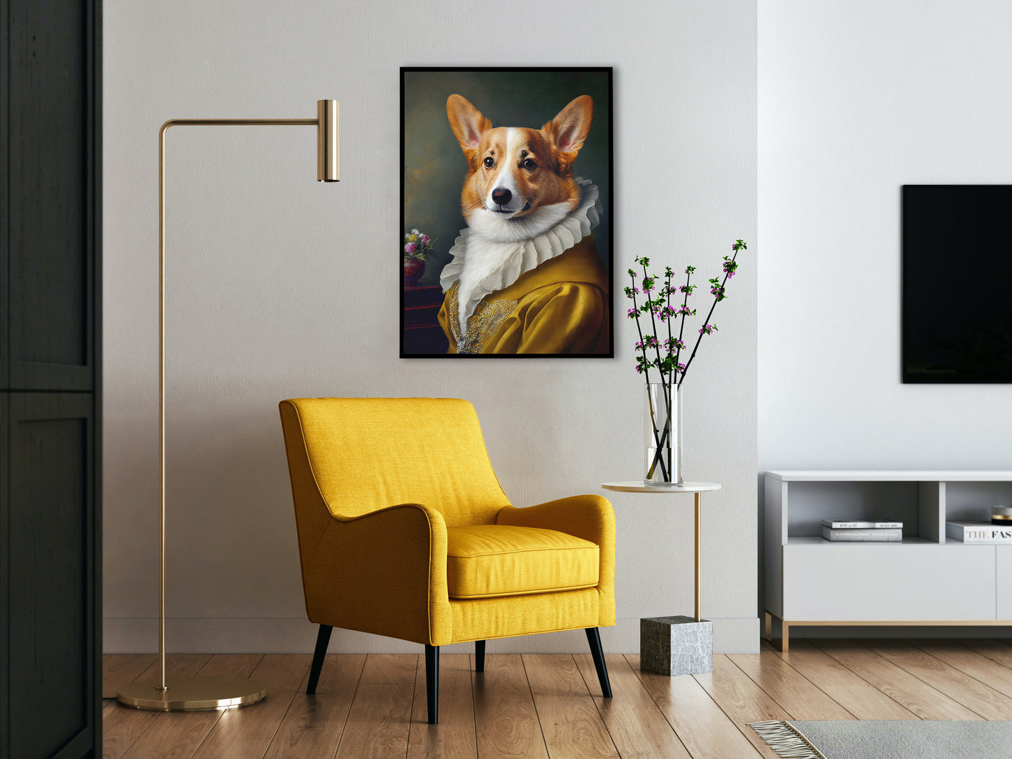 Baroque Style Noble Corgi Portrait Poster | Dog Wall Art Illustration | Animal Decor