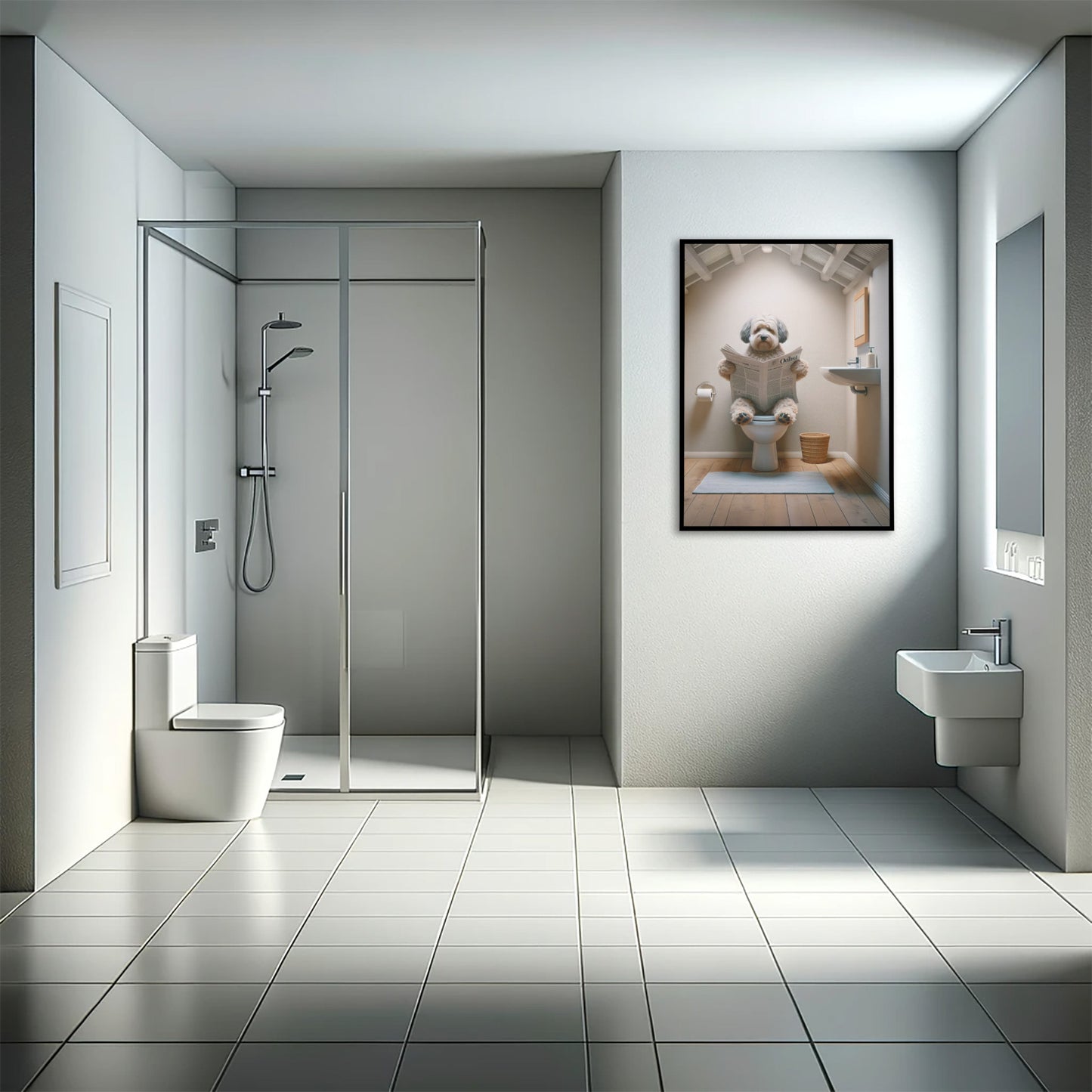 Poster Humour: Bichon Havanais lisant aux Toilettes - Décoration Salle de Bain, Cadeau Amusant
