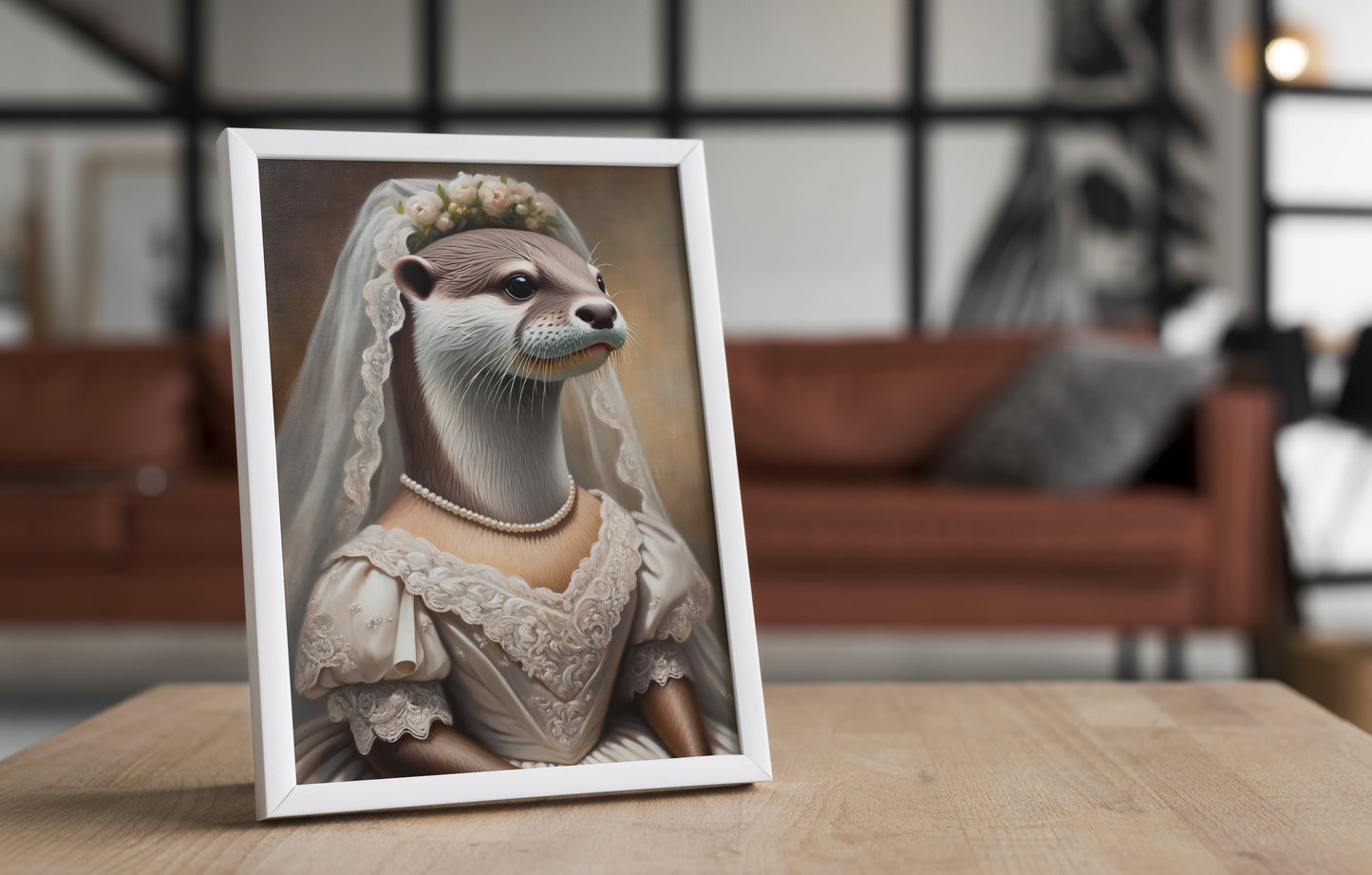 Otter Bride Poster - Funny Animal Wall Art Decor - Unique Wedding Gift - Otter in Wedding Dress Artwork