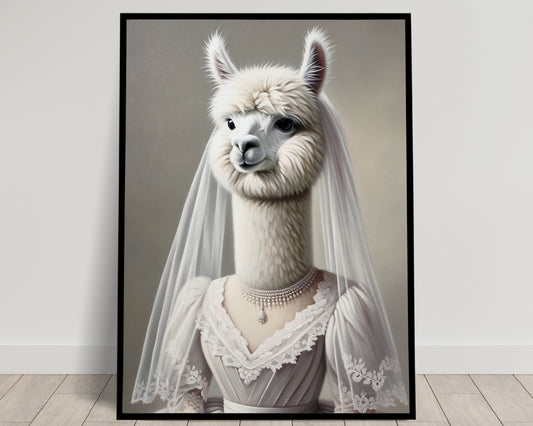 Affiche Poster Alpaga Mariée - Décoration Murale Animaux - Cadre Humoristique - Art Mural Mariage