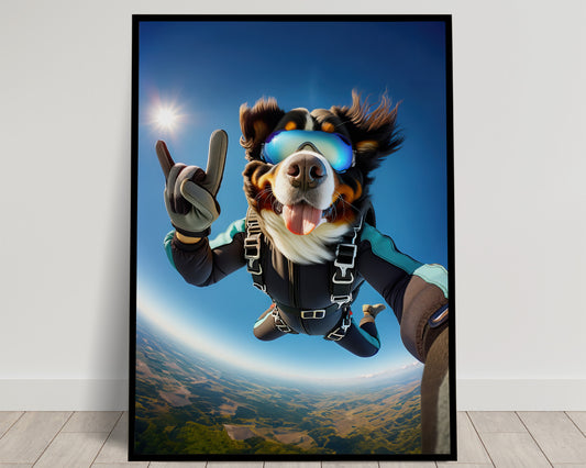 Epic Dog Lover's Gift: Skydiving Bernese Mountain Dog Poster - Extreme Sport Animal Wall Art Decor