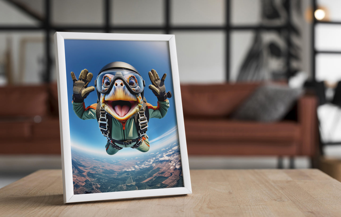 Affiche Tortue Saut en Parachute - Poster Animal Skydiving - Décor Murale Sport Extrême - Idée Cadeau Originale