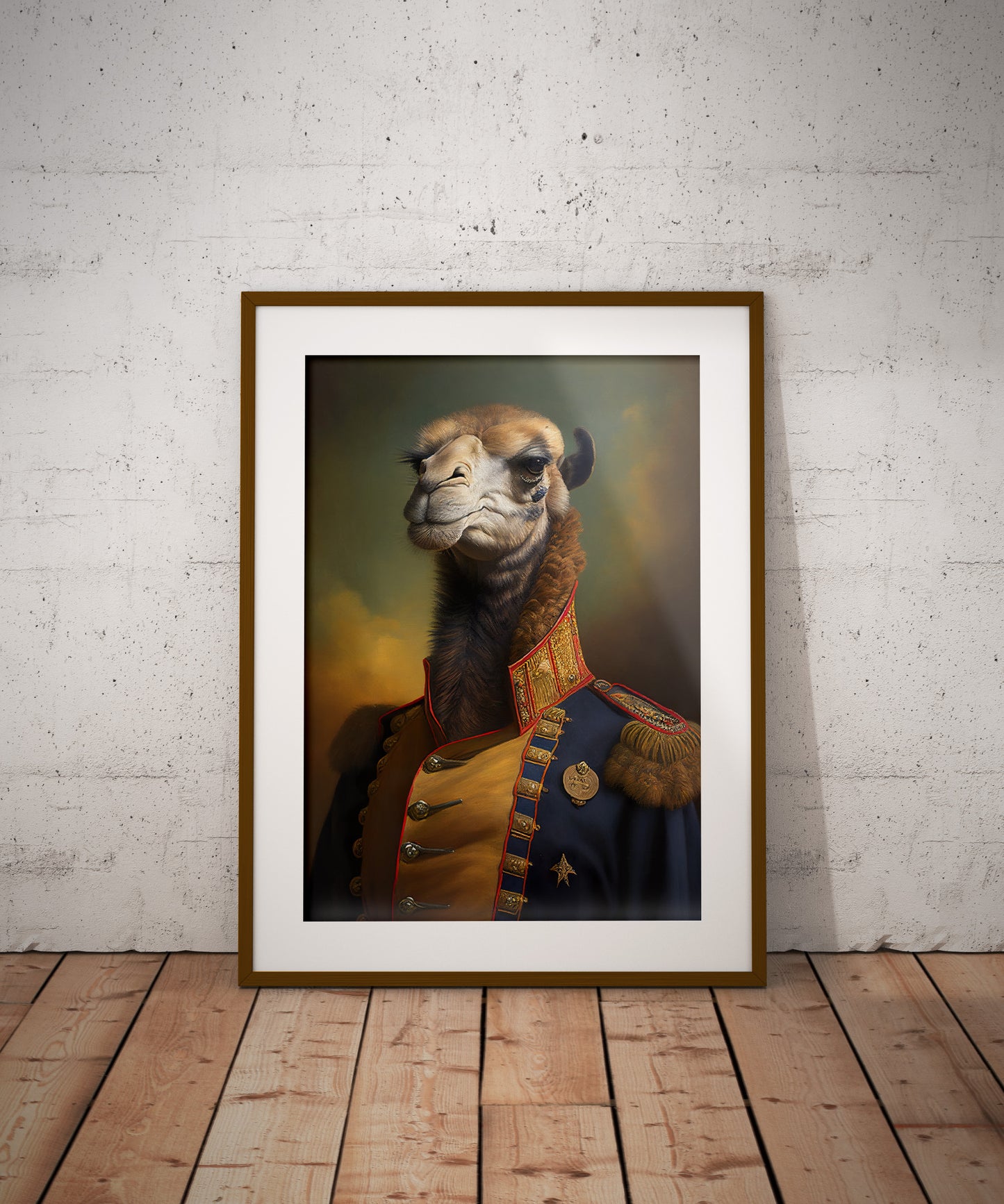 Poster Chameau en Uniforme Militaire – Décoration murale Animaux Héroïque, Affiche à Encadrer