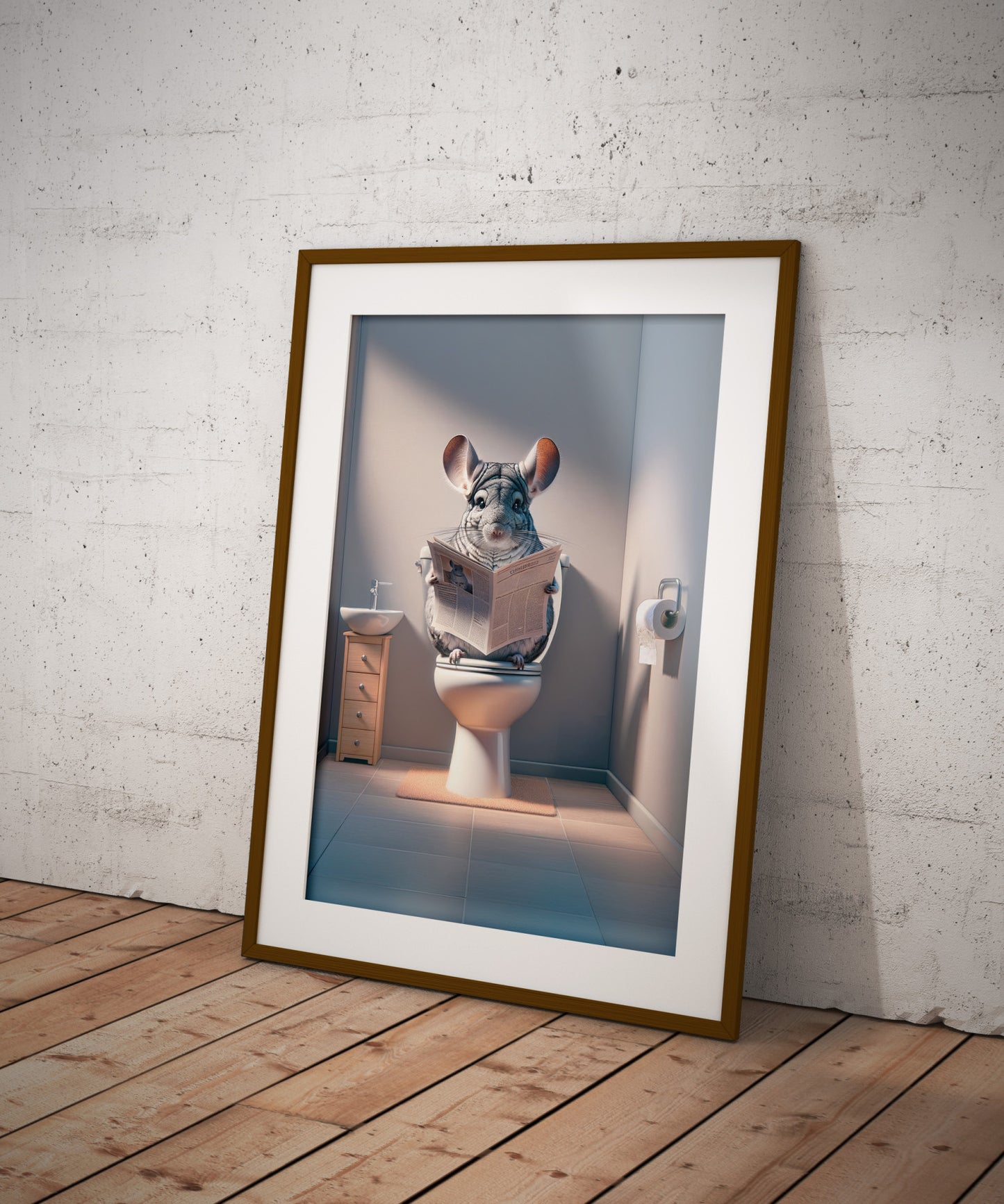Chinchilla Reading Newspaper Poster - Funny Bathroom Wall Art & Unique Gag Gift for WC Decor
