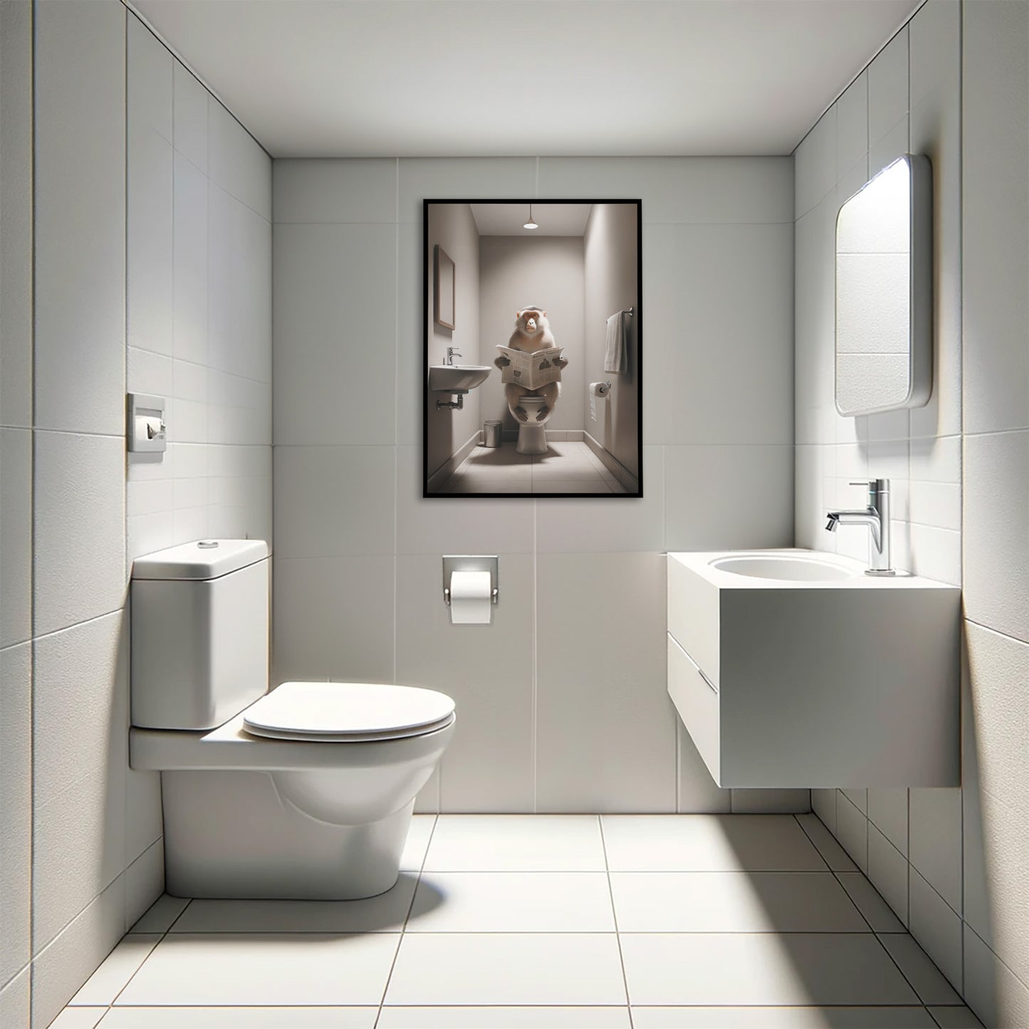 Funny Macaque Reading Newspaper Poster for Bathroom - Unique Wall Art & Gag Gift Decor for WC Toilet