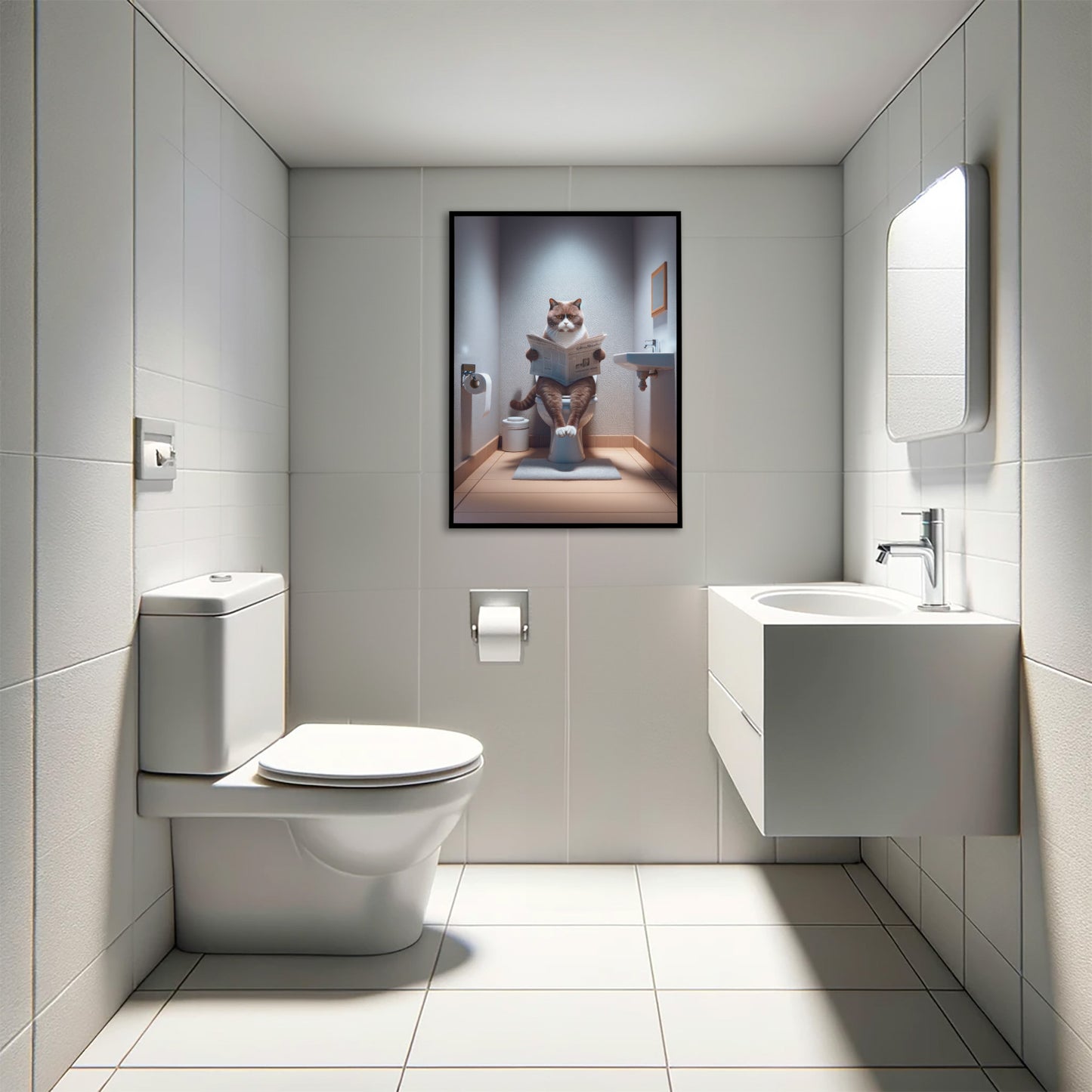 Affiche murale Chat British Shorthair Chocolat et Blanc - Déco WC & Salle de Bain Humour, Idée Cadeau Fun Originale