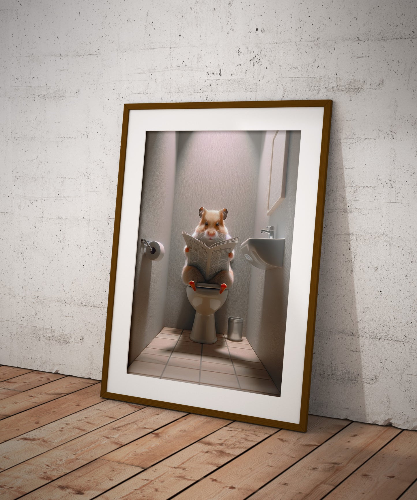 Hamster Reading Newspaper Poster - Funny Bathroom Wall Art, Unique WC Decor, Gag Gift for Toilet Room