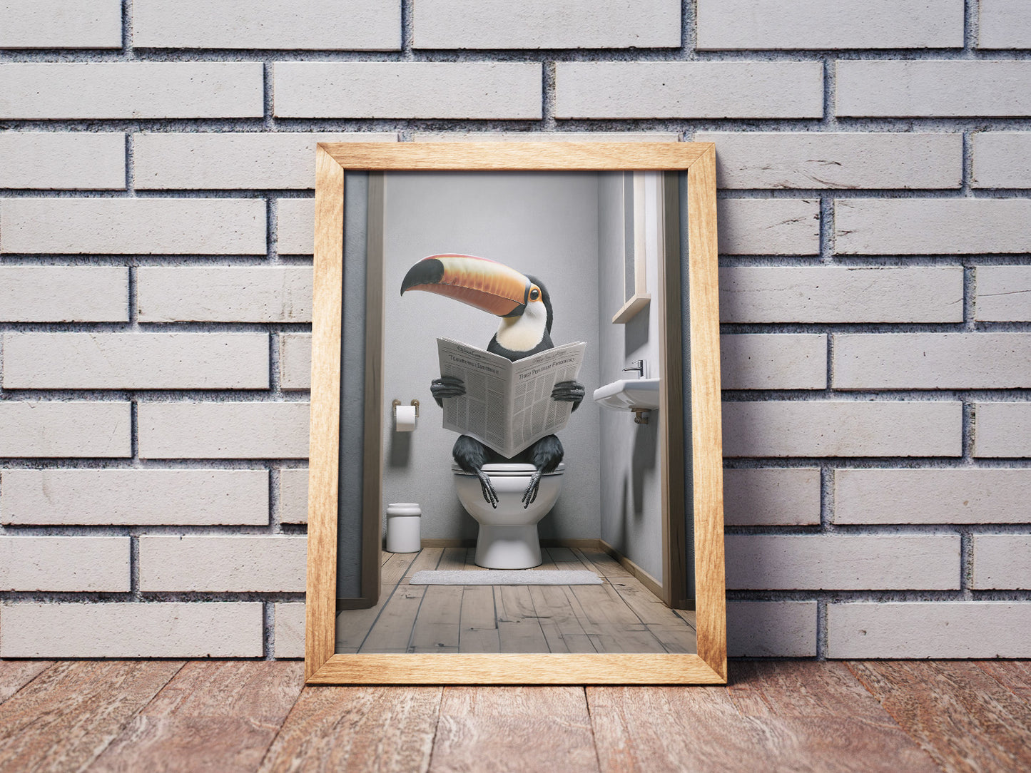 Poster Humour Toucan lisant aux Toilettes - Décoration Salle de Bain Amusante - Idée Cadeau Fun