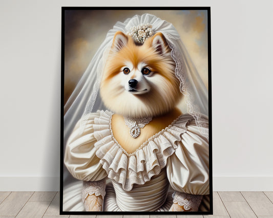 Dog Wedding Poster - Funny Animal Wall Art | Bride Spitz in Dress | Unique Home Decor | Perfect Gift