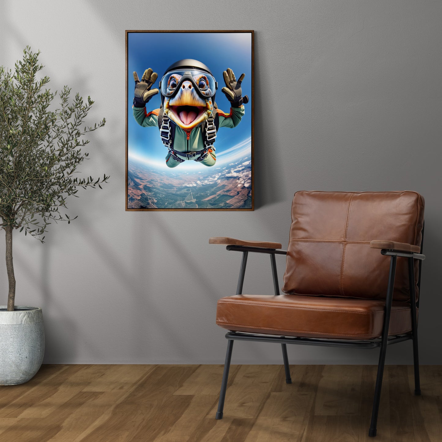 Affiche Tortue Saut en Parachute - Poster Animal Skydiving - Décor Murale Sport Extrême - Idée Cadeau Originale
