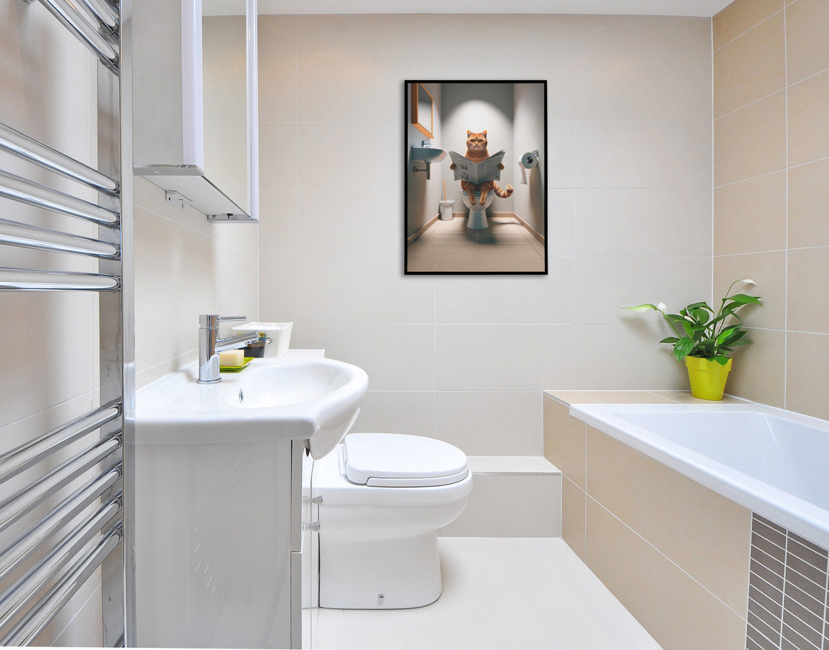 Affiche Toile Chat Marrant Aux Toilettes – Décoration Salle De Bain Vintage Verte, 30×40 Cm Sans Cadre