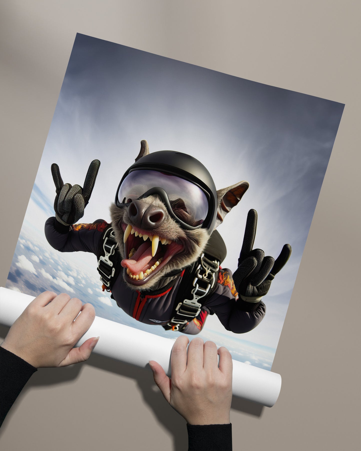Affiche Murale Chauve-souris en Saut en Parachute, Poster Animal Skydiving, Décor Extrême et Unique, Idée Cadeau Parfaite