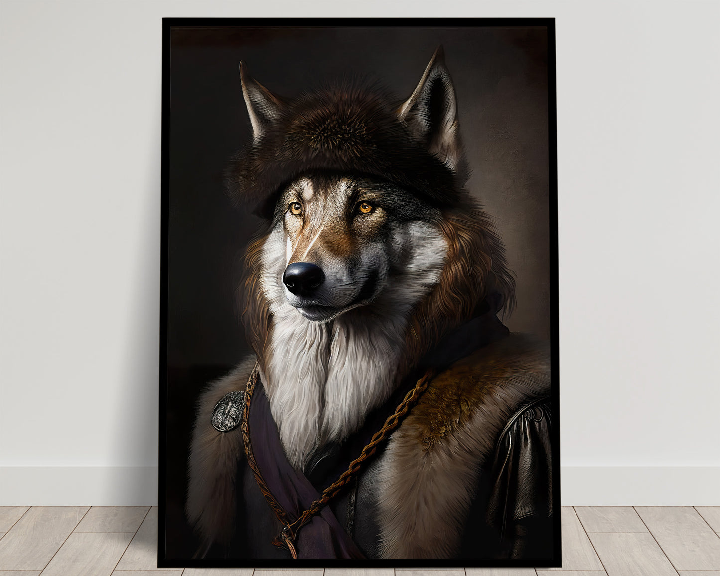 Baroque Style Wolf Portrait Poster, Animal Wall Art, Noble Wolf Wall Décor, Framed Poster for Home Decor