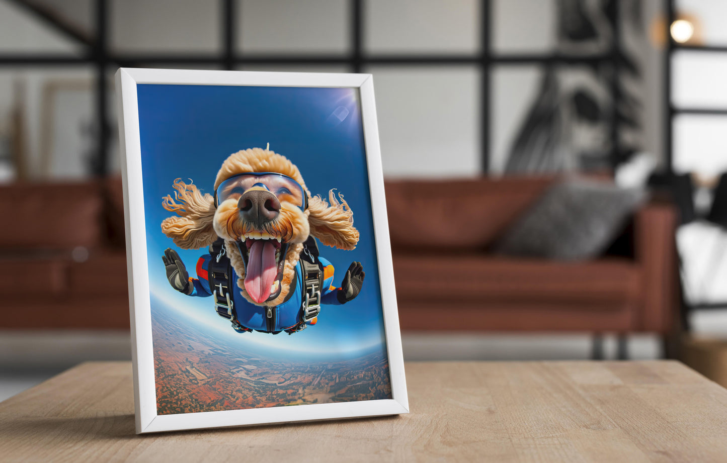 Epic Skydiving Poodle Poster – Unique Animal Wall Art, Extreme Sport Dog Print Decor for Dog Lovers