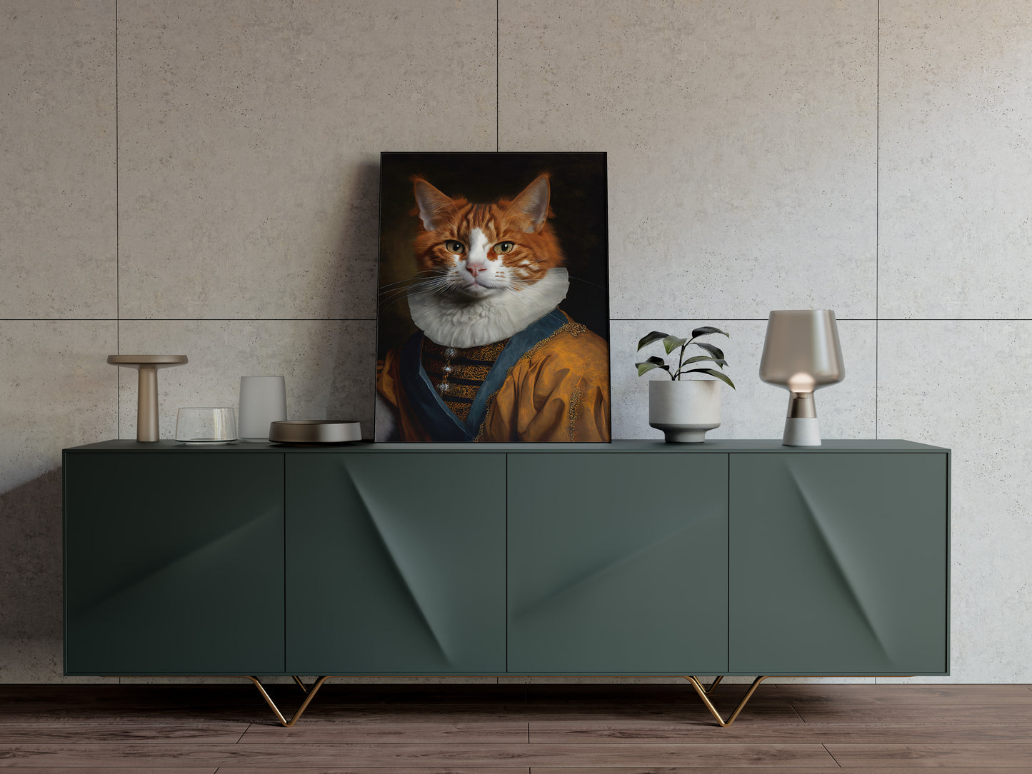 Poster Illustration Chat Baroque - Décoration Murale Animaux - Portrait Noble de Chat