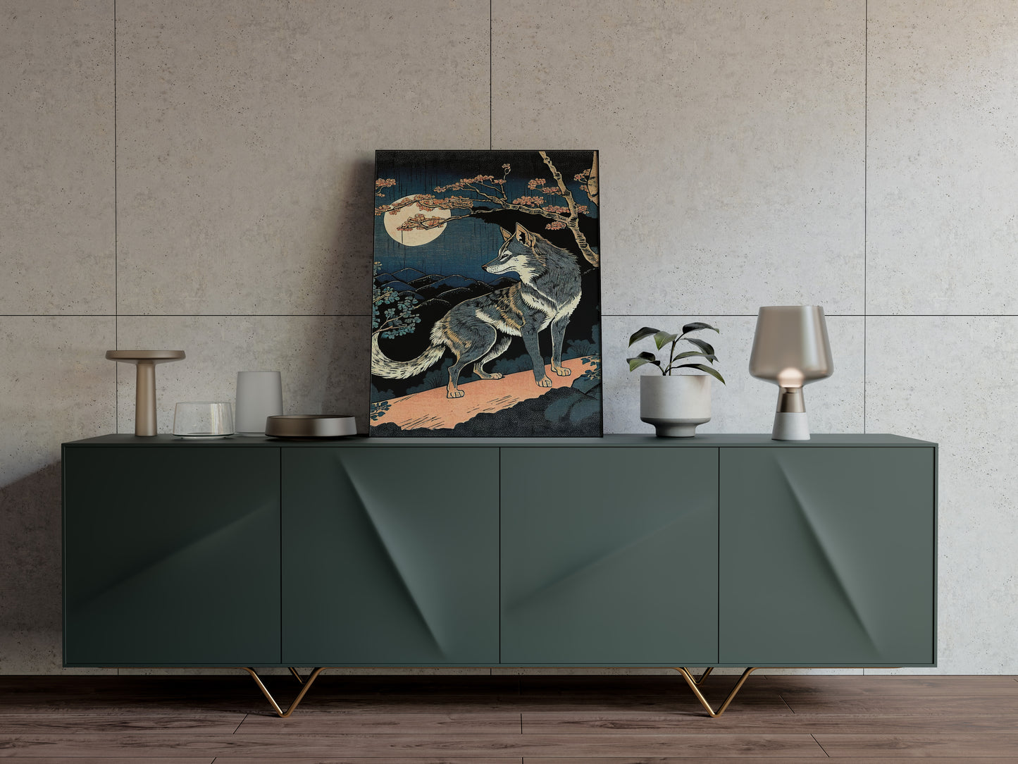 Japanese Wolf and Moon Art Poster | Wall Decoration | New Japanese Style | Frame-Ready Wall Art