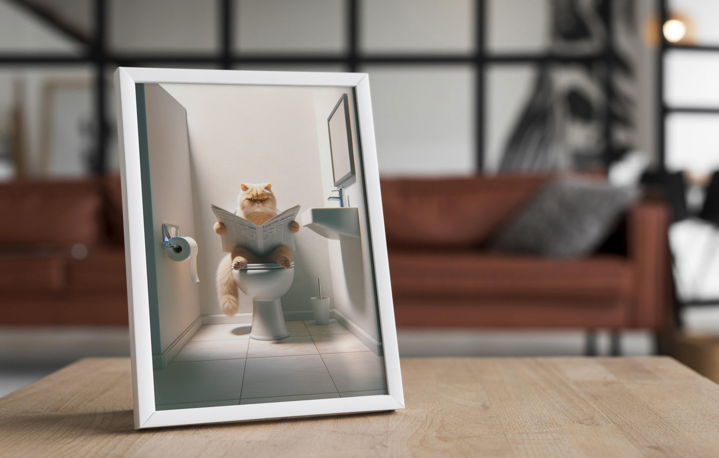 Affiche Murale Chat Persan Golden Shaded, Déco Humour Toilettes & Salle de Bain, Cadeau Original Chat