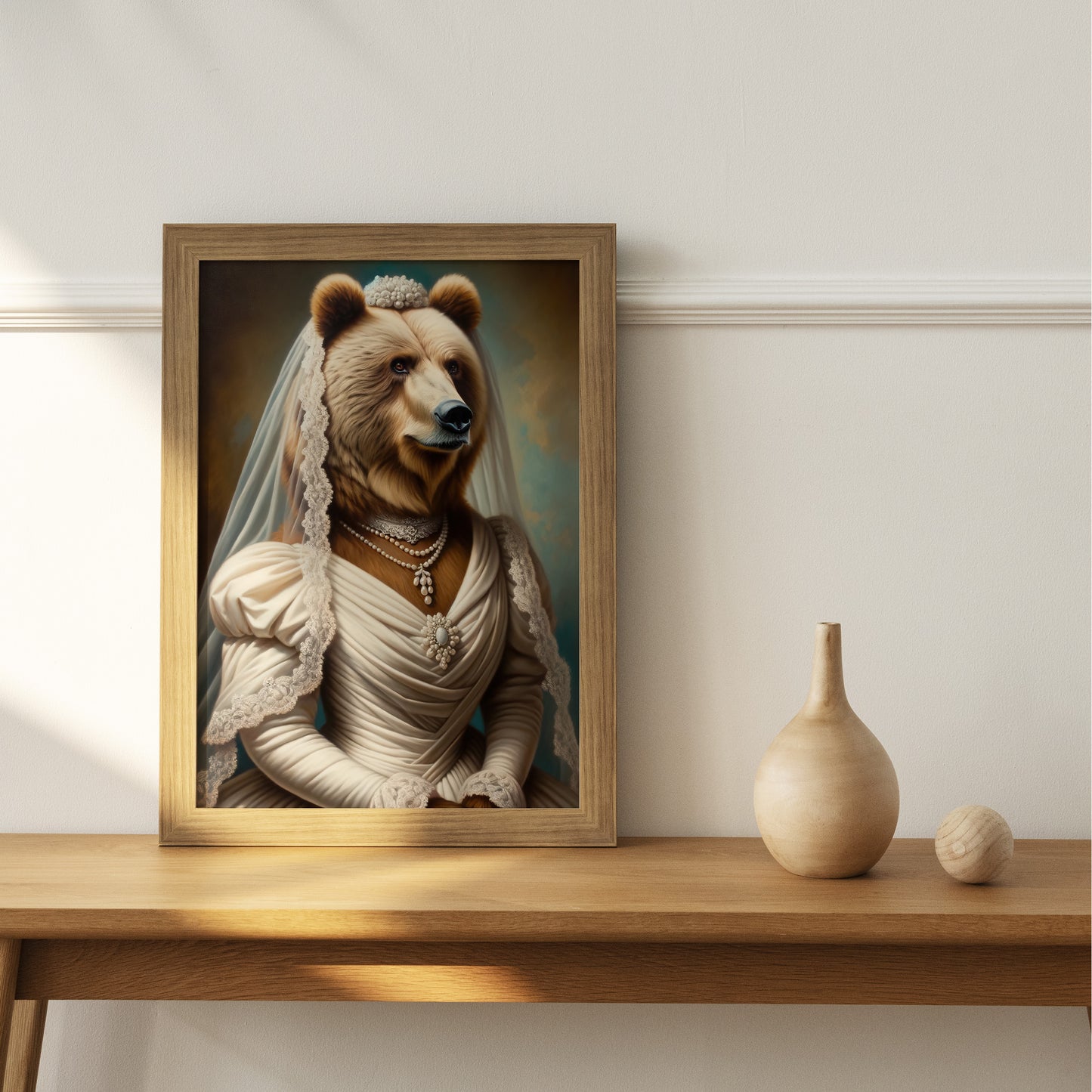 Poster Ourse Mariée - Décoration Murale Animaux Drôle, Affiche Mariage Humoristique, Cadre Original